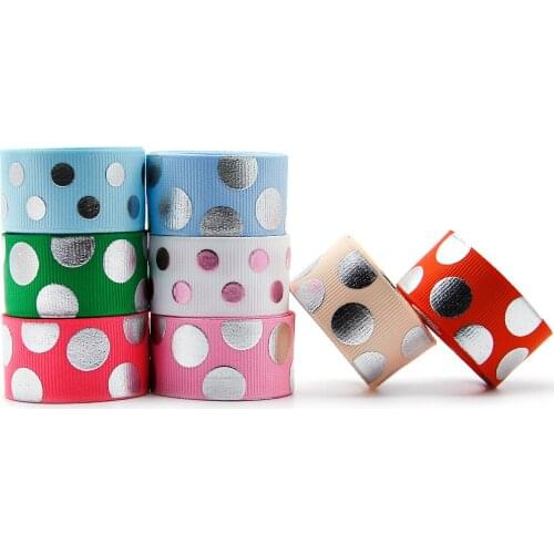 8Yrads/Set Sliver Foil Polka Dot Printed Grosgrain Ribbon DIY Sewing Accessory Gift Wrap Ribbon for Crafts