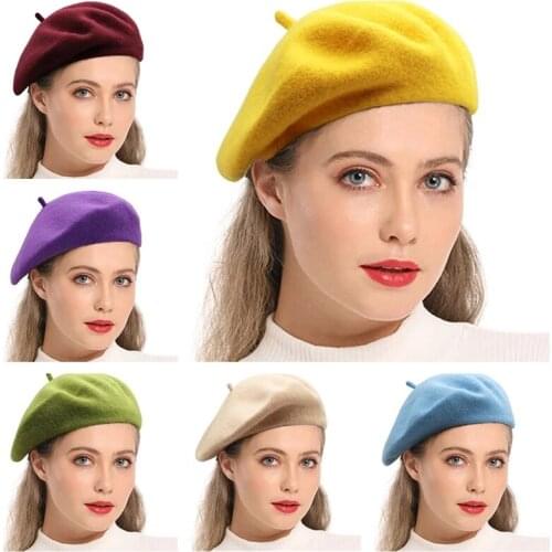 Winter hat Wool beret hat adults and children solid color French Cap woolen painter hat wild baby fashion warm pumpkin hat