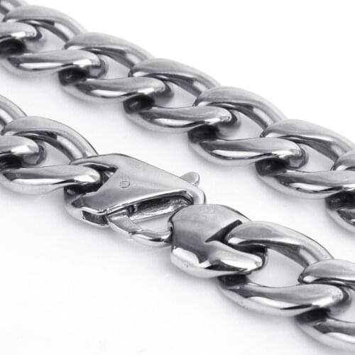 Gold Silver Color 316L Stainless Steel Curb Cuban Link Chains Men Boys Necklace Choker Jewelry Gift 15mm 7-40inch