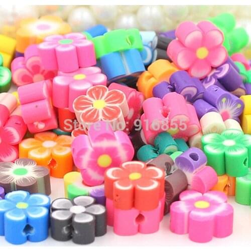 Sale!100Pcs 10mm Mixed Colors 3D Polymer Clay Beads With Holes Flower Design For DIY Jewelry Making