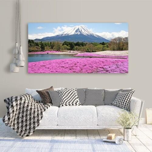 Home Decor Wall Art Forest Picture HD Prints Poster Mount Fuji Snow Mountain Pink Flowers Sea Landscape Canvas Painting No Frame