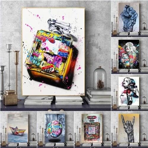 Graffiti wall on Wall Street Color graffiti canvas painting on Art Street, posters and prints for home decoration