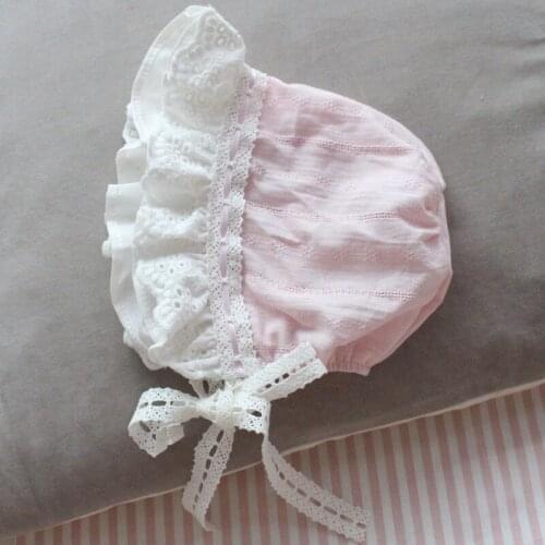 Newborn Baby Lolita Cap Cotton Maternal Baby Supplies Princess Pink Lace Bow Cap Baby Lolita Hat Pure Cotton Wide Brim Hat