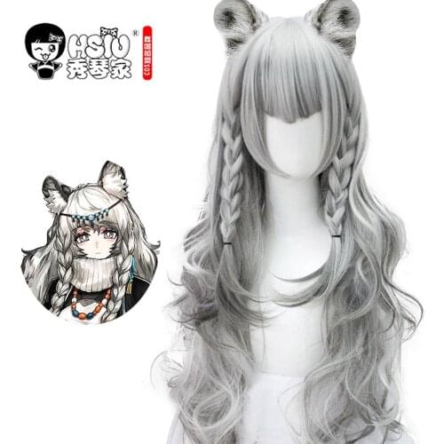 HSIU game Arknights Pramanix Cosplay Wig Silver White Hair Girls wig Party Halloween Dress Up Fiber Syntheitc wig