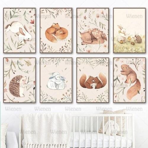 Canvas Painting Hug Rabbit Fox Squirrel Hedgehog Deer Music Nordic Wall Art Posters and Print Wall Pictures Baby Kids Room Decor