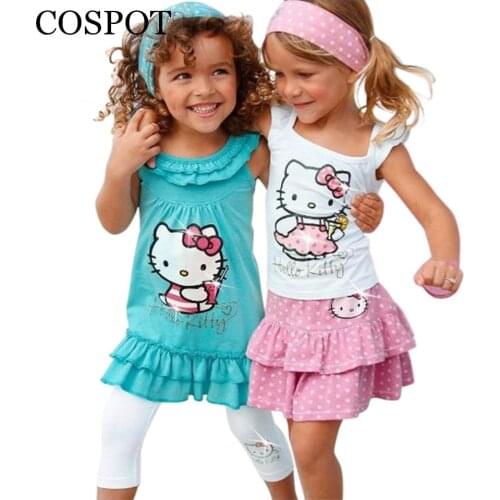 COSPOT Baby Girl Set Girls Cartoon 3Pcs Headband+Dress+Pants Children Clothing Sets Bebes Girl Clothes 2021 New 14F