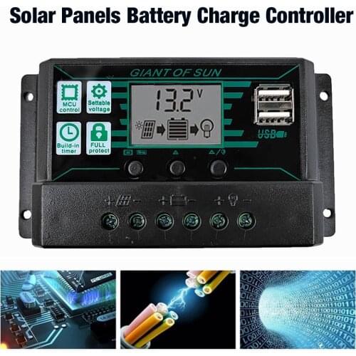 12V/24V MPPT/PWM 2-in-1 Solar Charge Controller Solar Panel Battery Intelligent Regulator with Dual USB Port and LCD Display
