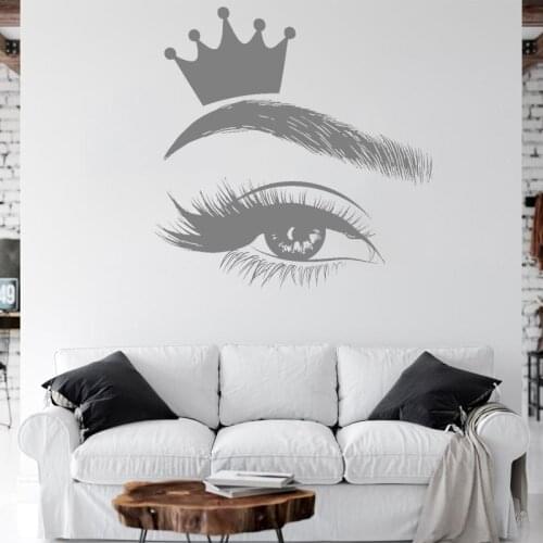 Crown Eyelash Decals Eyelashes Art Window Vinyl Sticker Beauty Salon Women Girl Lashes Eyebrows Brows Decal Murals E303