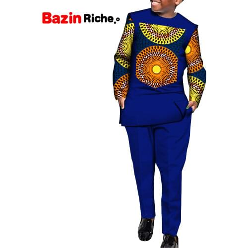 New African Print Boy Autumn Suit O-Neck Long Sleeve Lovely Shirts + Pants Kids Sportswear Casual Children Clothing Sets WYT690