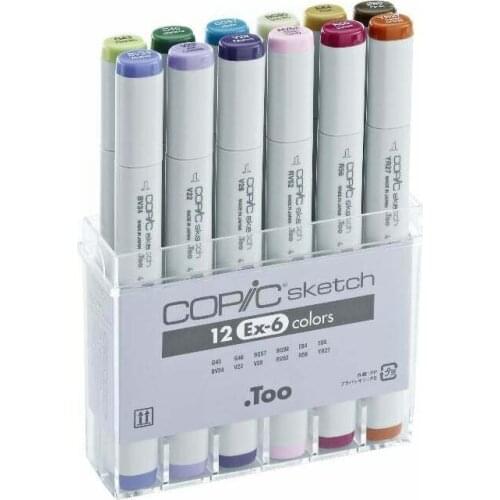 COPIC SKETCH MARKER PENS - Copic Markers 12-Piece Sketch EX-6 Set,Alcohol-based ink Art markers