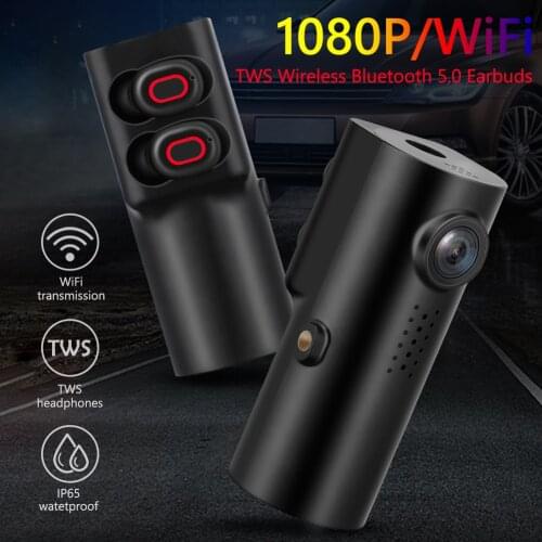 Multi-function Durable Rear View Camera FHD 1080P WiFi Car DVR Dashboard Camera with TWS Bluetooth 5.0 In Ear Headphones
