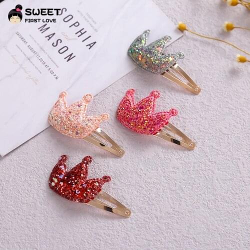 Korea Fashion Hair Clips For Girls Crown Pattern Headwear Glitter Paillette Barrettes Alloy Kids Hairpins Hair Accessories 2021