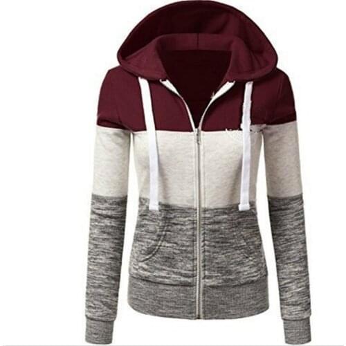 Fashion Hoodies autumn winter warm coat large size female outwear Colorblock hooded drawstring Sweatshirt soft outer clothing