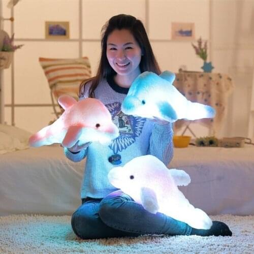 Cartoon Dolphin Plush Toy Luminous Toy Colorful Glowing Music Dolphin Stuffed Doll Baby Gifts Birthday Children Girl Room Decor