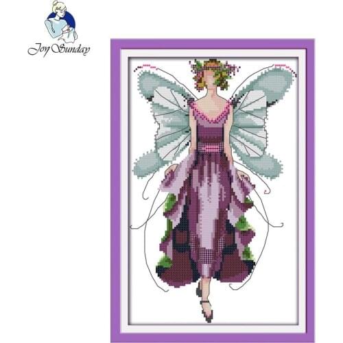 Joy Sunday Violet Fairy Patterns Counted Cross Stitch 11CT Printed 14CT Cotton Set DIY Cross-stitch Kit Embroidery Needlework