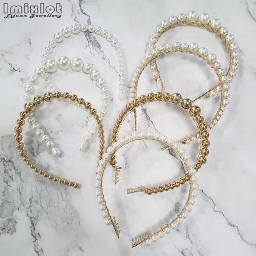 New Trendy Handmade Imitation Pearl Hairbands For Women Gold Color Ball Bride Wedding Hair Jewelry Hair Bands Accessories