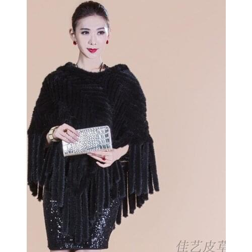 2016 new fashion Ms. mink fur shawl fringed jacket hooded cloak