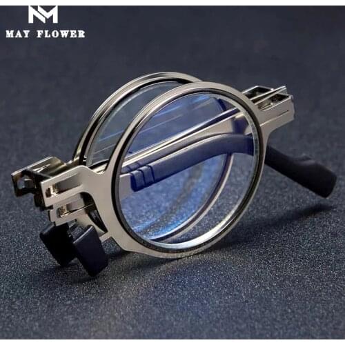 May Flower Anti-Blue Reading Glasses Foldable Ultra Thin Paper Glasses Metal Presbyopic Eyewear With Case Roud Frame Men Women
