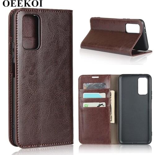 OEEKOI Crazy Horse Genuine Leather Wallet Flip Case for Huawei Honor V30