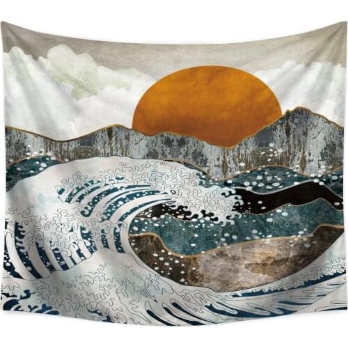 Psychedelic Mountain Tapestry Wall Decor Japen Kanagawa Sea Waves Tapestry Wall Hanging 100% Polyester Boho Tapestries Carpet