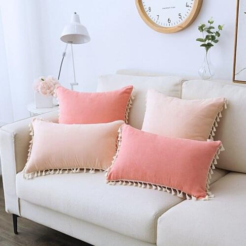 Luxury Cushion Cover Nordic Ins Tassels Lace Suede Solid Soft Plush Pink Pillowcase Sofa Throw Pillow Cover Home Decor 45x45cm