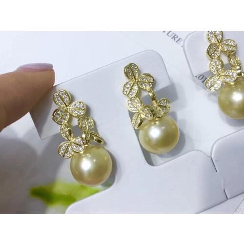 Flower Heart Shining 925 Sterling Silver Stud Earrings Beautiful Findings Exquisite Jewelry Parts Fittings Womens Accessories