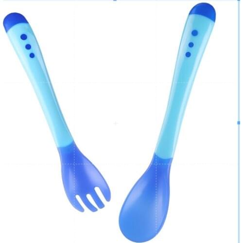 Baby 3 Colors Temperature Sensing Spoon Fork Flatware Kids Boys Girls Silicone Feeding Baby Spoons Toddler