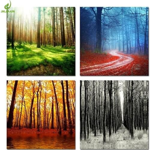 JHLJIAJUN 4 Piece Nordic Colored Wood Path Art Decoration Home Modular Picture Art Decorative No Frame Living Room Decor Picture