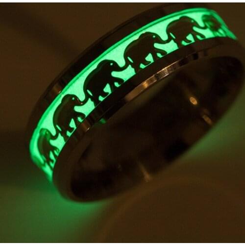 AsJerlya Luminous Animal Rings Vintage Golden Elephant Band Rings For Men Women Luminous Stainless Steel Glow In The Dark