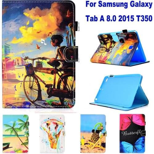 Slim Stand Tablet Case For Samsung Galaxy Tab A 8.0 2015 T350 T355 Case Cute Dog Cat Rabbit Panda Elephant Pattern coque para