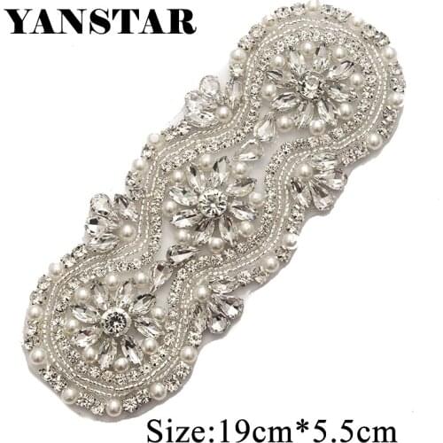 YANSTAR (10pcs) Wholesale Clear Rose Gold Crystal Rhinestonesd Appliques Patch Iron On Wedding Gown Belt DIY YS928