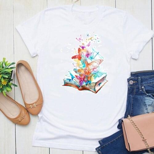 Women Fashion Print Graphic Watercolor Butterfly Clothing Cartoon Summer Short Sleeve Female Clothes Tops Tees Tshirt T-Shirt