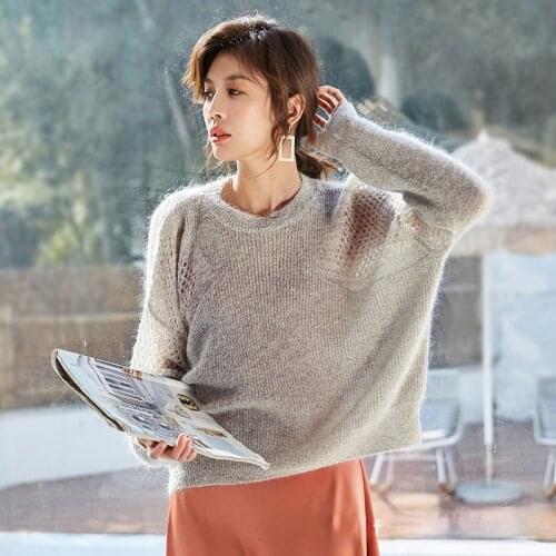 Women Clothes Bright Silk Mohair Sexy Hollow Knit Oversized Pullover Sweater Autumn Pink Fashion Korean Harajuku Vintage Sweater