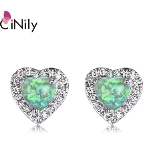 CiNily White & Green Fire Opal Zircon Silver Plated Women Jewelry Heart Earrings Simple Fashion Jewelry Best Gifts Woman Girl