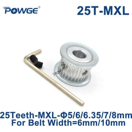 POWGE Trapezoid 25 Teeth MXL Timing pulley Bore 5/6/6.35/7/8mm for width 6mm 10mm MXL Synchronous Belt Gear wheel 25teeth 25T