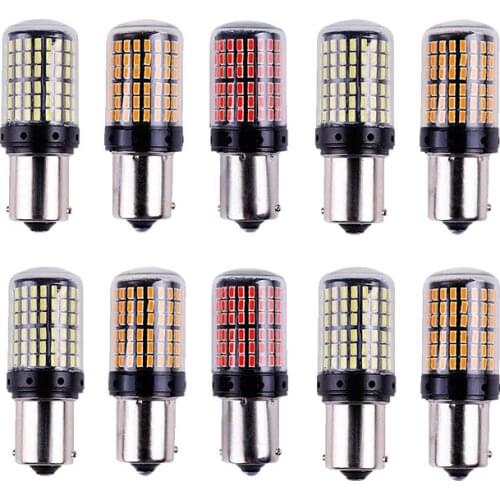 10PCS CAR T20 7440 W21W LED Bulbs 3014 144smd led 1156 BA15S P21W BAU15S PY21W led lamp For Car Turn Signal Light White Red Blue