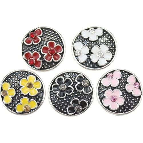 10pcs/lot New 18mm flower pattern metal rhinestone snap button jewelry for snap bangle necklace earrings ring buttons jewelry