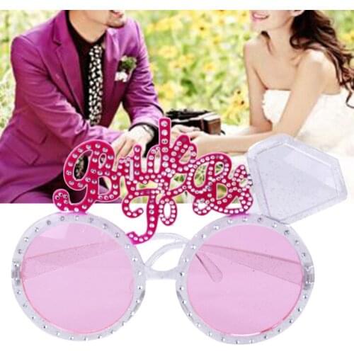 100pcs Pink Bling Diamond Ring Bachelorette Hen Party Supplies Bride To Be Glasses Bride Sunglasses Eye Decoration Photo props