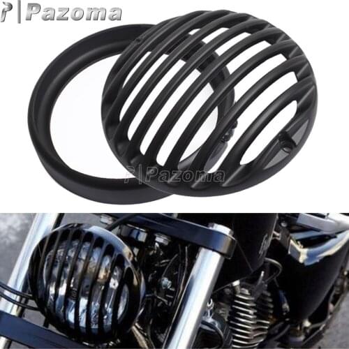4.5 inch Black Motorcycle Headlight Grill Guard Aluminum Motorbike Head Light Cover Protector for Harley Cafe Racer Vintage