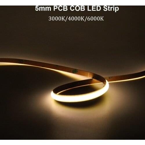 5MM COB LED Strip Lighting 384LEDs/m DC12V/24V High Density Flexible FOB Led Light Bar RA90 3000K/4000K/6000K