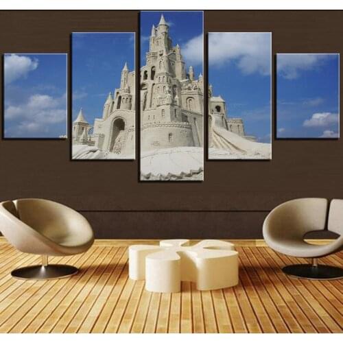 5 Pieces Islam Canvas Painting Building Posters Pictures Sky and Landscape Wallpapers for Home Room Decor Modular Artwork Art