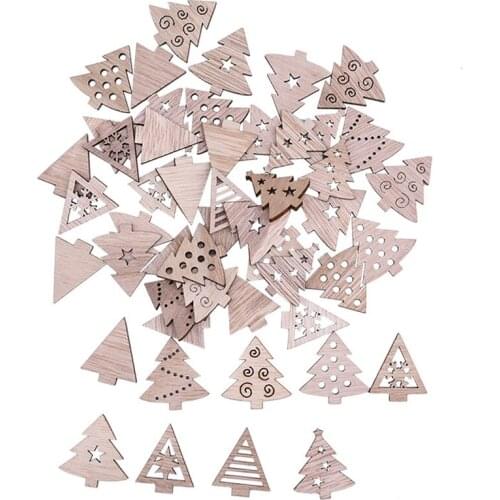 50pcs Wooden Christmas Decorations Mini Christmas Tree Snowflakes Deer Santa Claus Xmas Party Decor For Home New Year Ornament