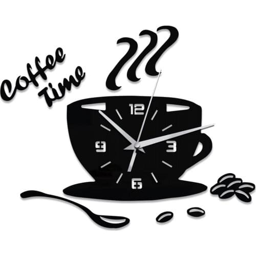 DIY Acrylic Wall Clock Modern Mute Coffee Time Clock Cup Shape Wall Sticker Hollow Silent coffee cup shape Numeral Clock