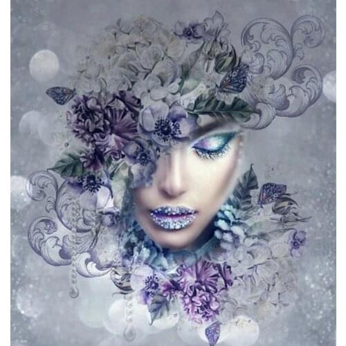 Diy Full Square/Round Diamond Painting Purple Flower Woman 5d Embroidery Crystal Drill Iris Girl Pattern Decor JX713