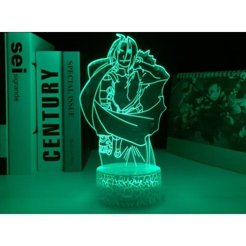 Fullmetal Alchemist Anime Figure Edward Elric Night Light 3D LED Color Changing Kids Bedroom Decorative USB White Base Desk Lamp