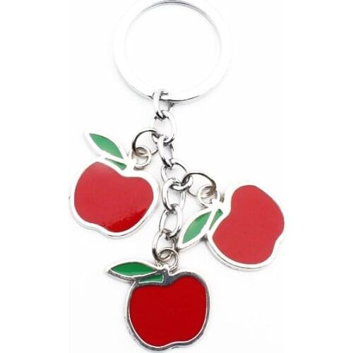 FREE SHIPPING BY DHL 100pcs/lot Fashion Metal Red Apple Keychains Zinc Alloy Fruit Apple Shaped Keyrings for Gifts