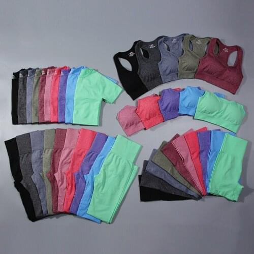 Seamless Women Tracksuit Yoga Set Workout Sportswear Gym Clothing Fitness Long Sleeve Crop Top High Waist Leggings Sports Suits