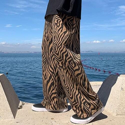 Mens Fashion Retro Instagram Fashion Oversized Zebra Pattern Pants Sports Wide Leg Unisex Trend High Street Straight Pants