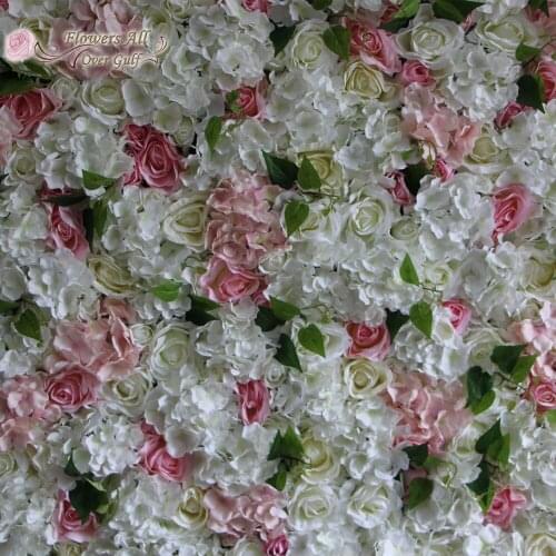 Flowers all over gulf new artificial silk white light pink rose hydrangeas flower wall for wedding party backdrop decoration