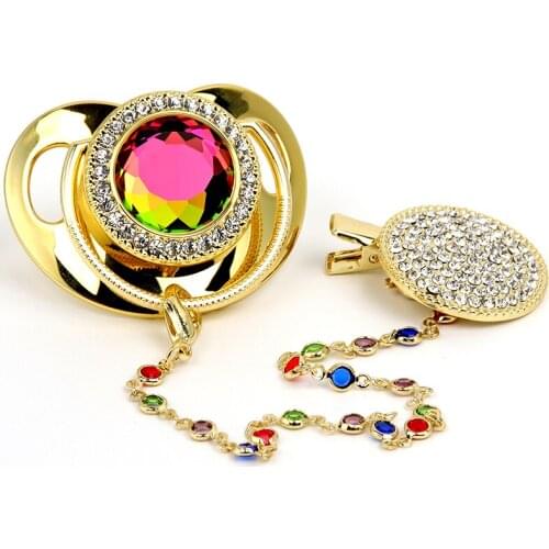 Baby New design Pacifier and Pacifier Clips BPA Free Silicone Infant Nipple Bling Newborn Dummy Soother custom baby gift chupete